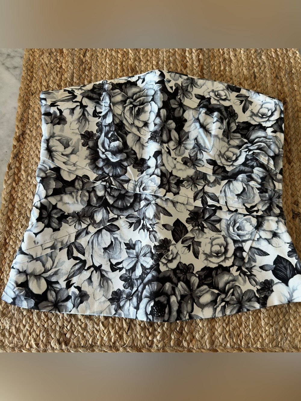 Black White Floral Strapless Top Sz 8 Peplum Cocktail